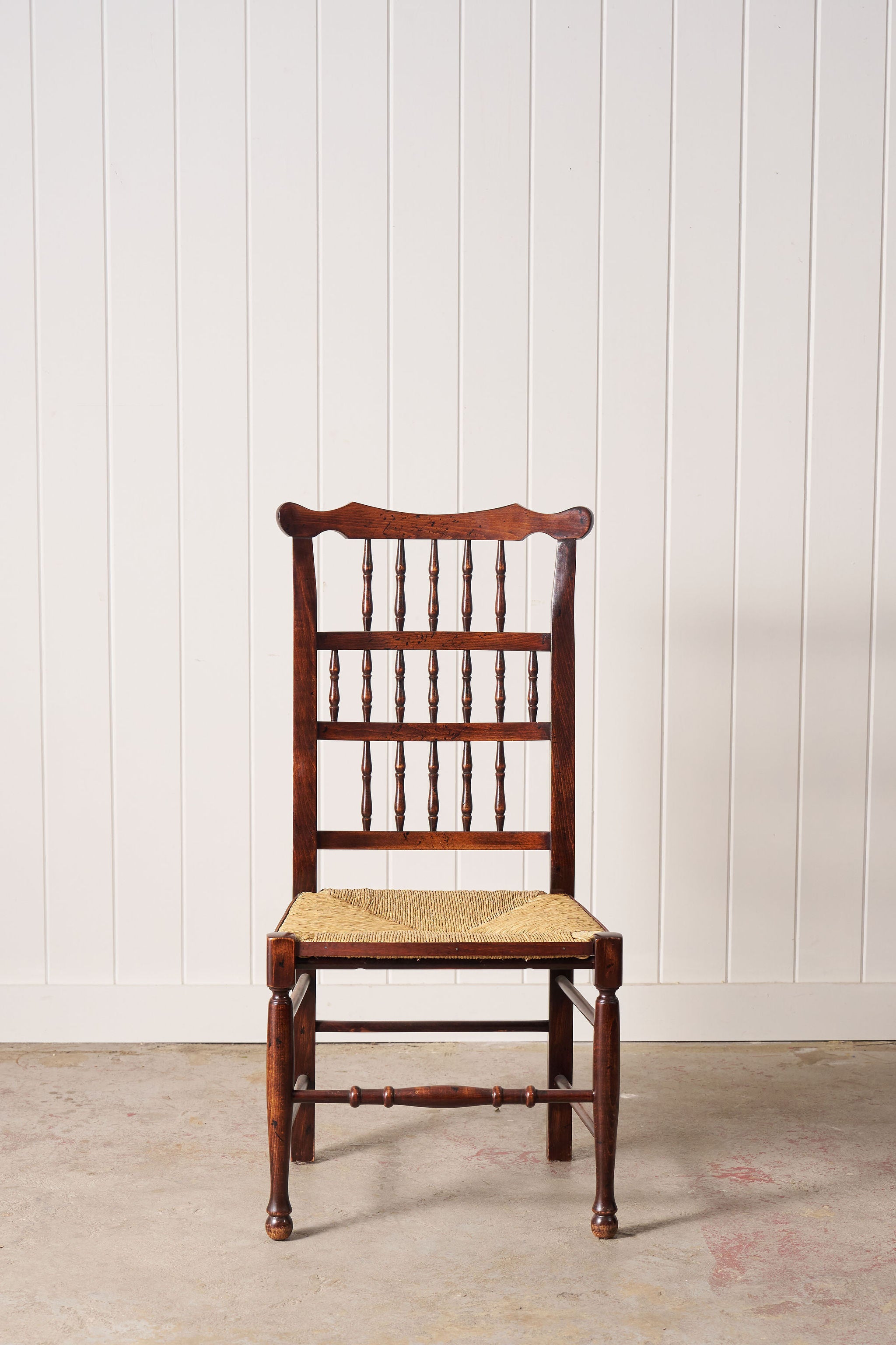 Set Of 8 Vintage Lancaster Spindle Rush Chairs