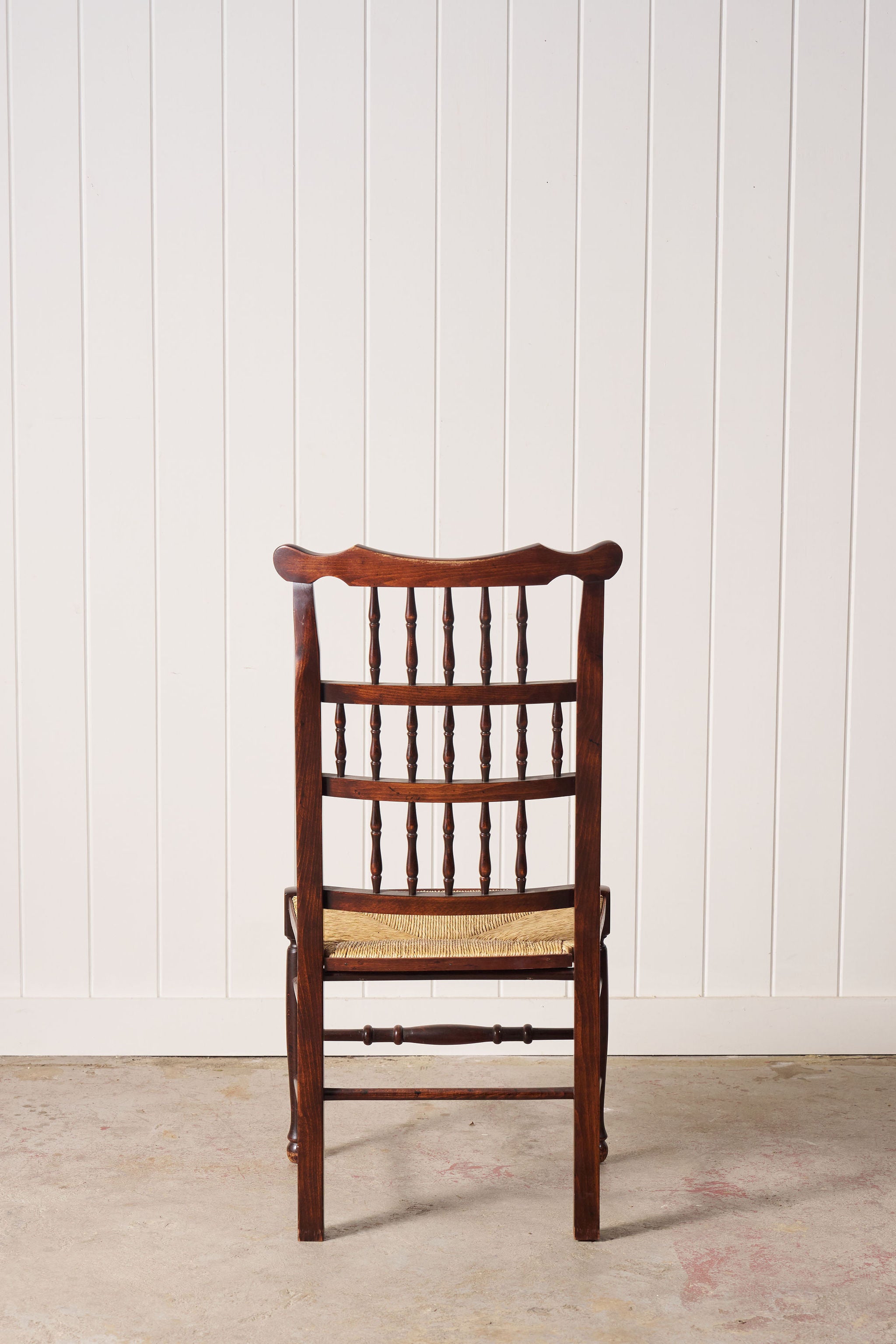 Set Of 8 Vintage Lancaster Spindle Rush Chairs