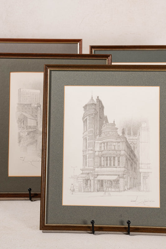 Set of 4 Signed Limited Edition Architectural Prints of Historic Manchester Scenes (by William Geldhart, English)