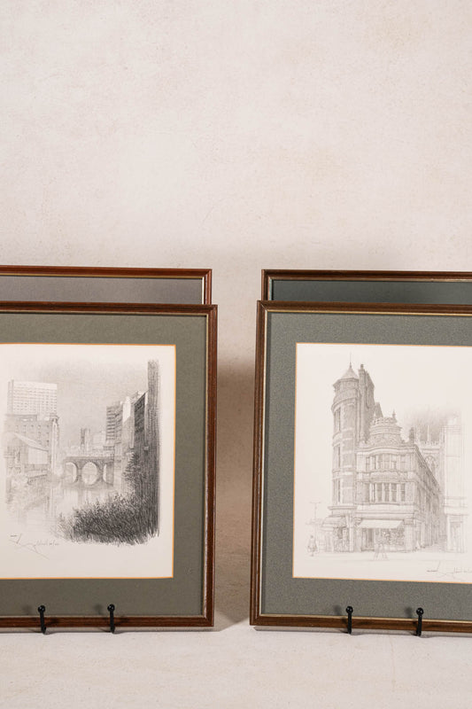 Set of 4 Signed Limited Edition Architectural Prints of Historic Manchester Scenes (by William Geldhart, English)