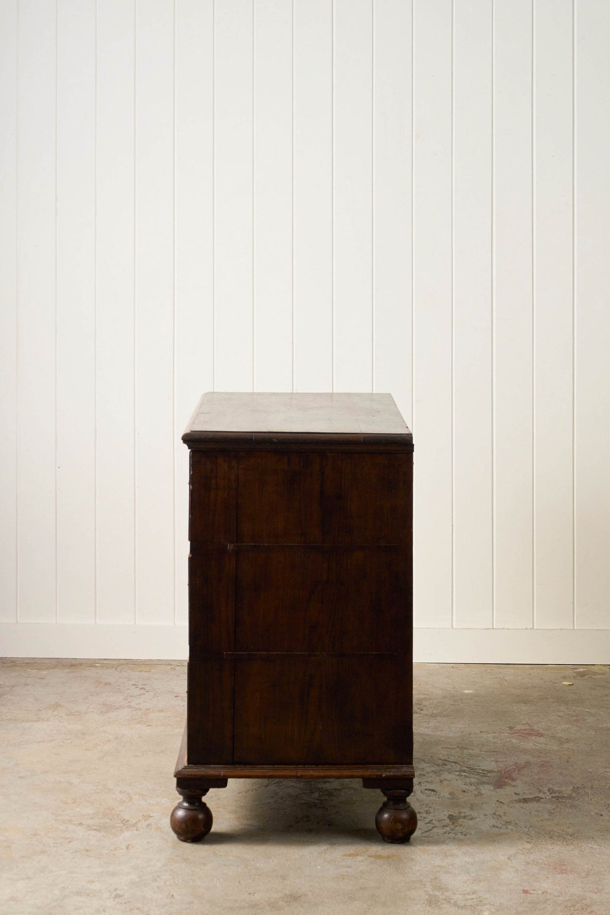 18th Century 3-Drawer Oak Chest On Bun Feet