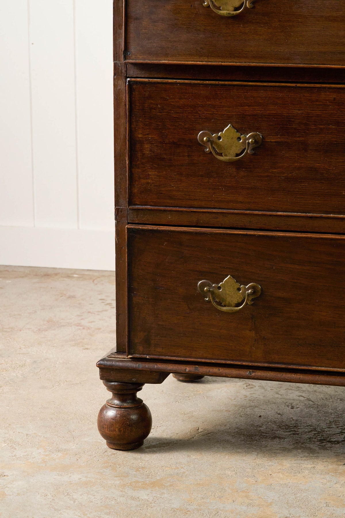 18th Century 3-Drawer Oak Chest On Bun Feet