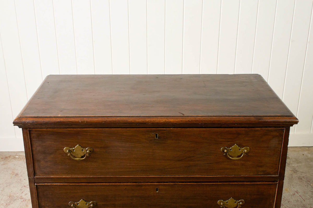 18th Century 3-Drawer Oak Chest On Bun Feet