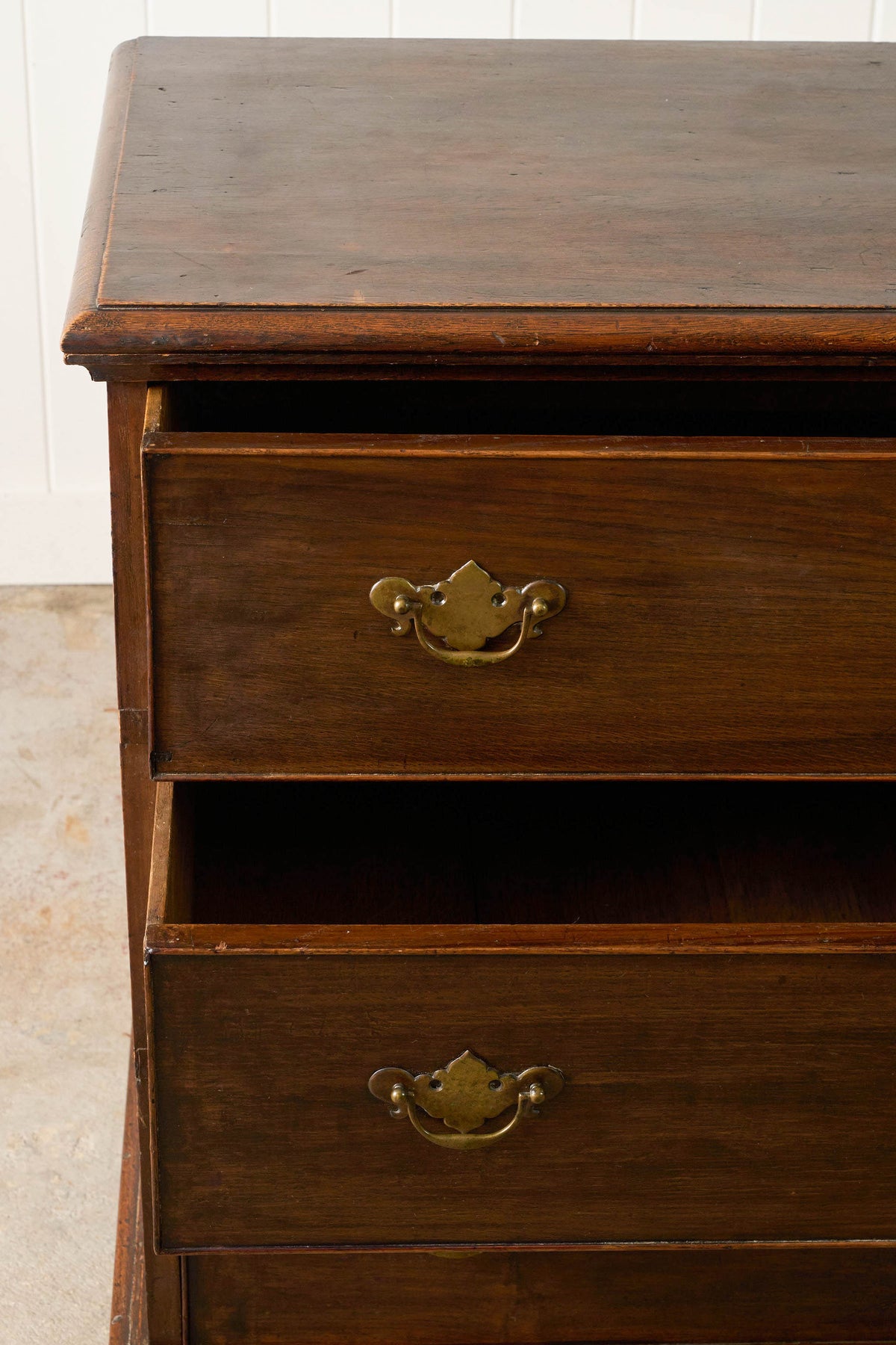 18th Century 3-Drawer Oak Chest On Bun Feet