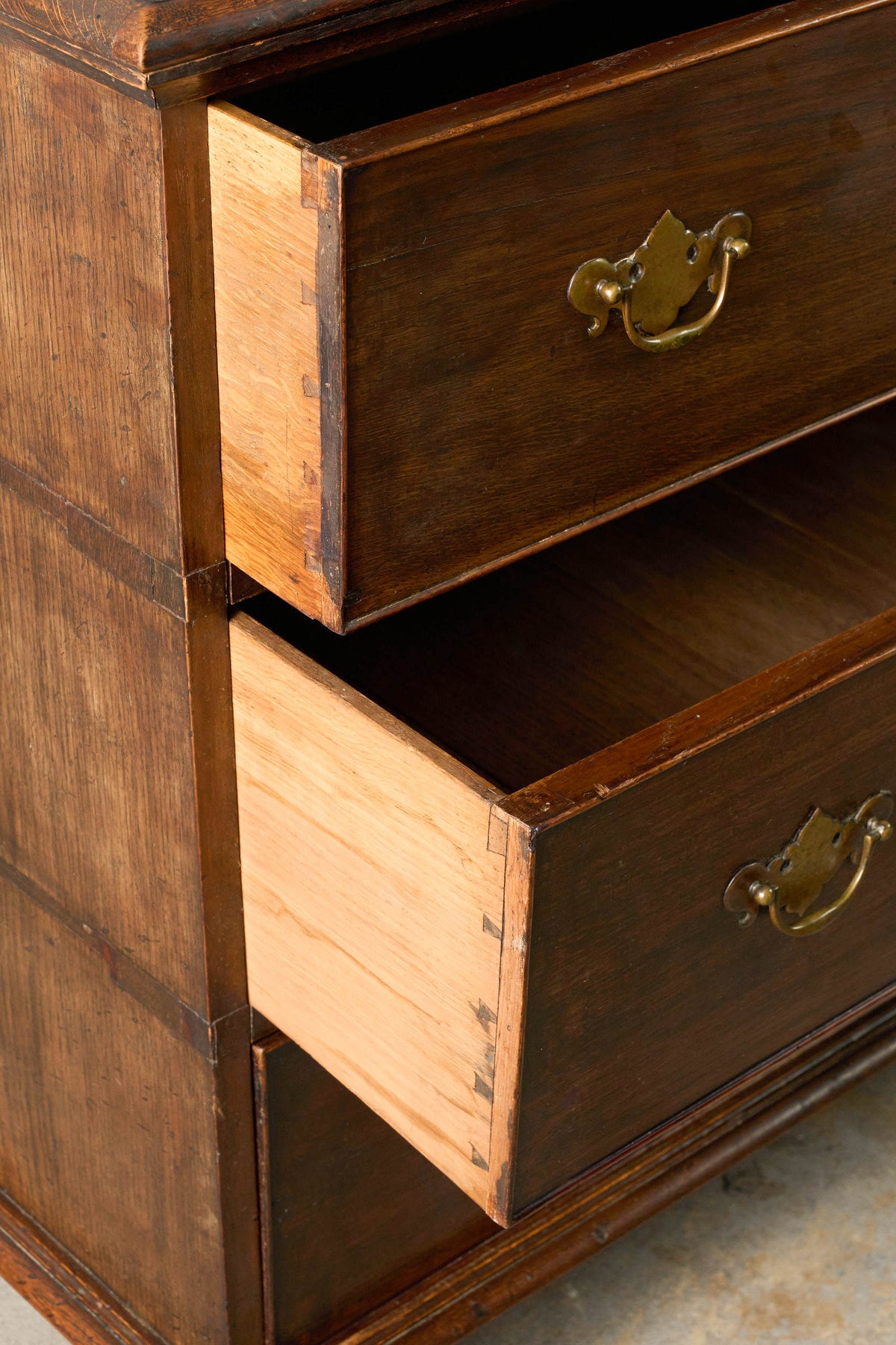 18th Century 3-Drawer Oak Chest On Bun Feet