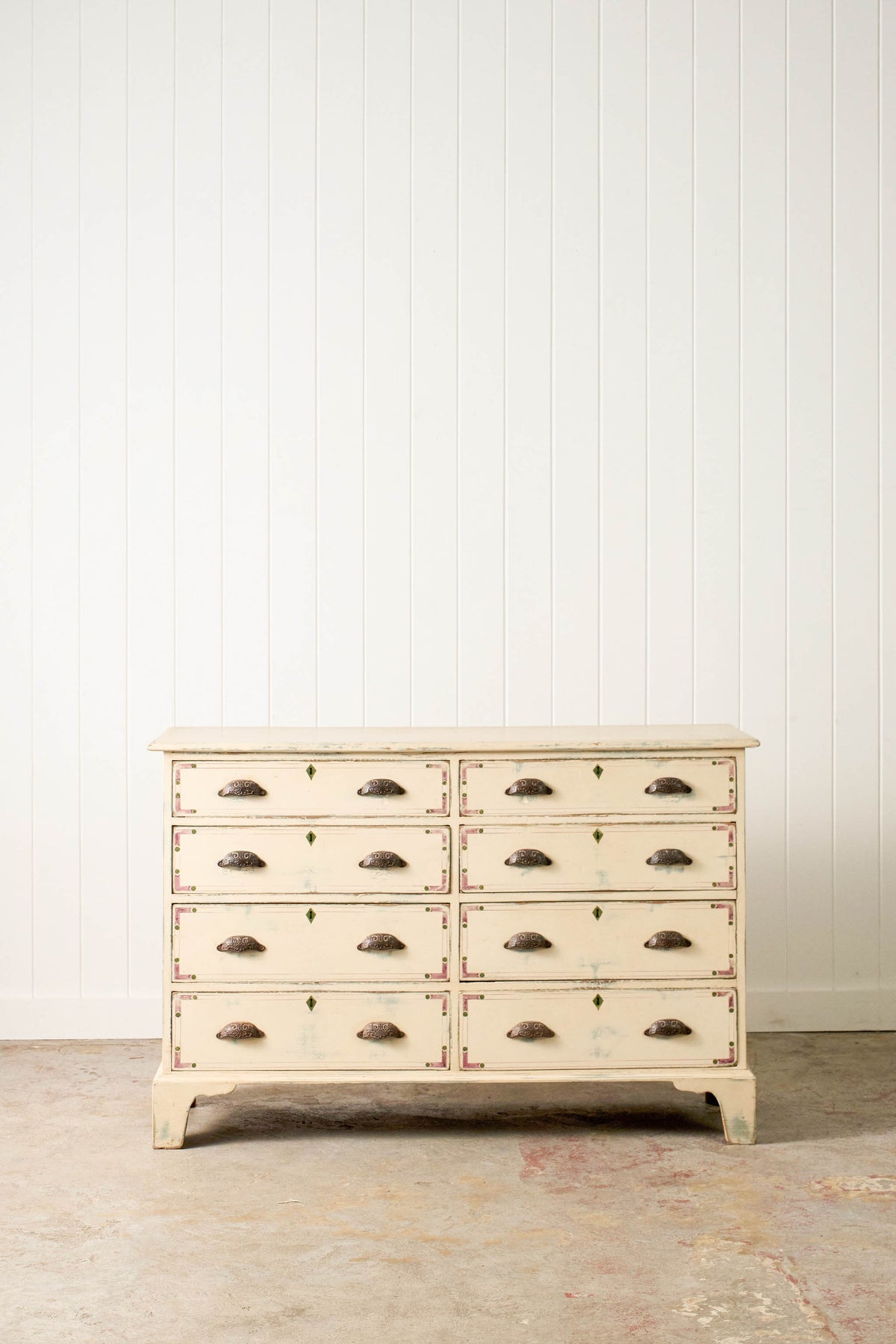 English Painted Pine 8-Drawer Bank of Drawer (c. 1930)