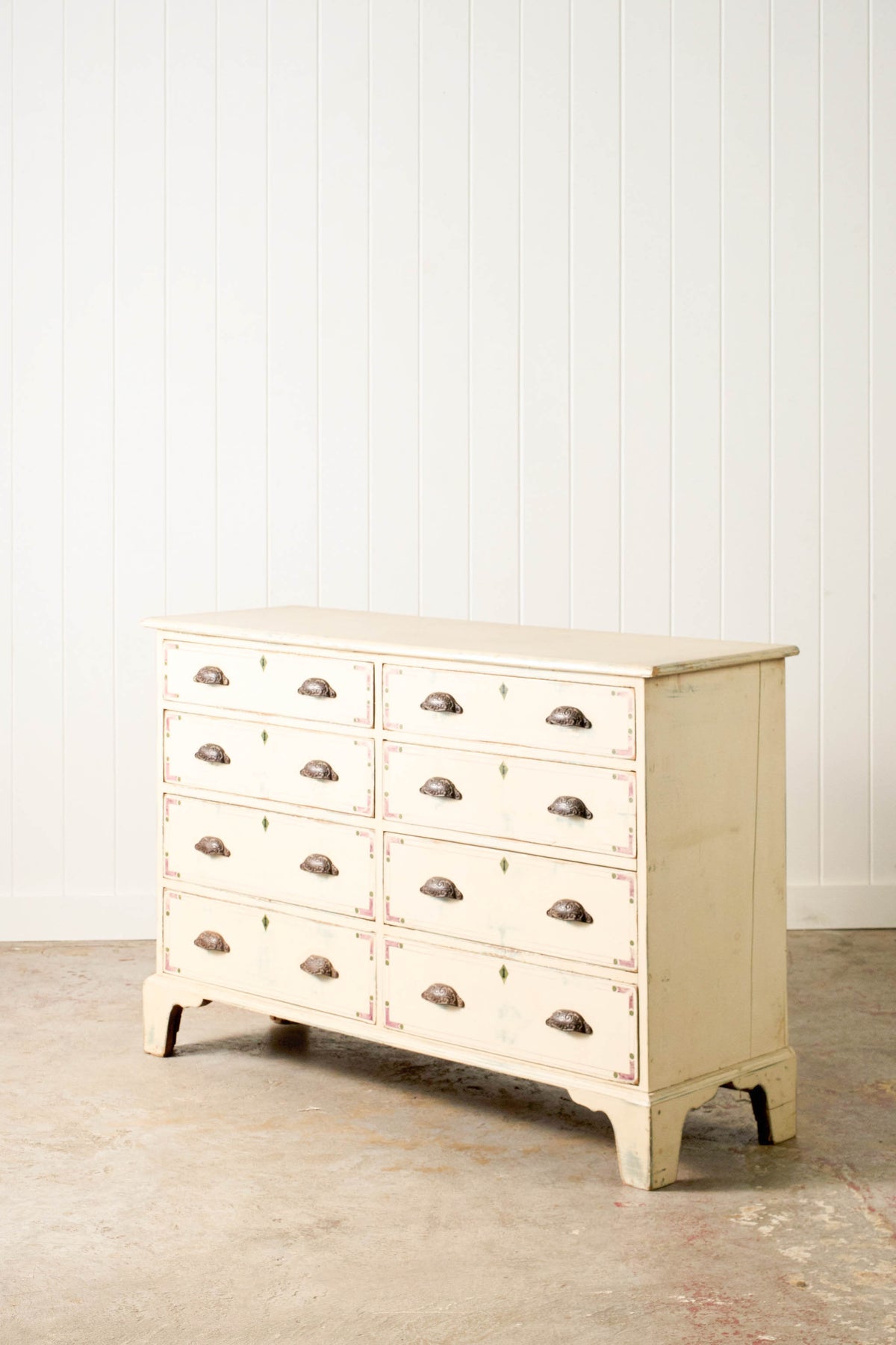 English Painted Pine 8-Drawer Bank of Drawer (c. 1930)