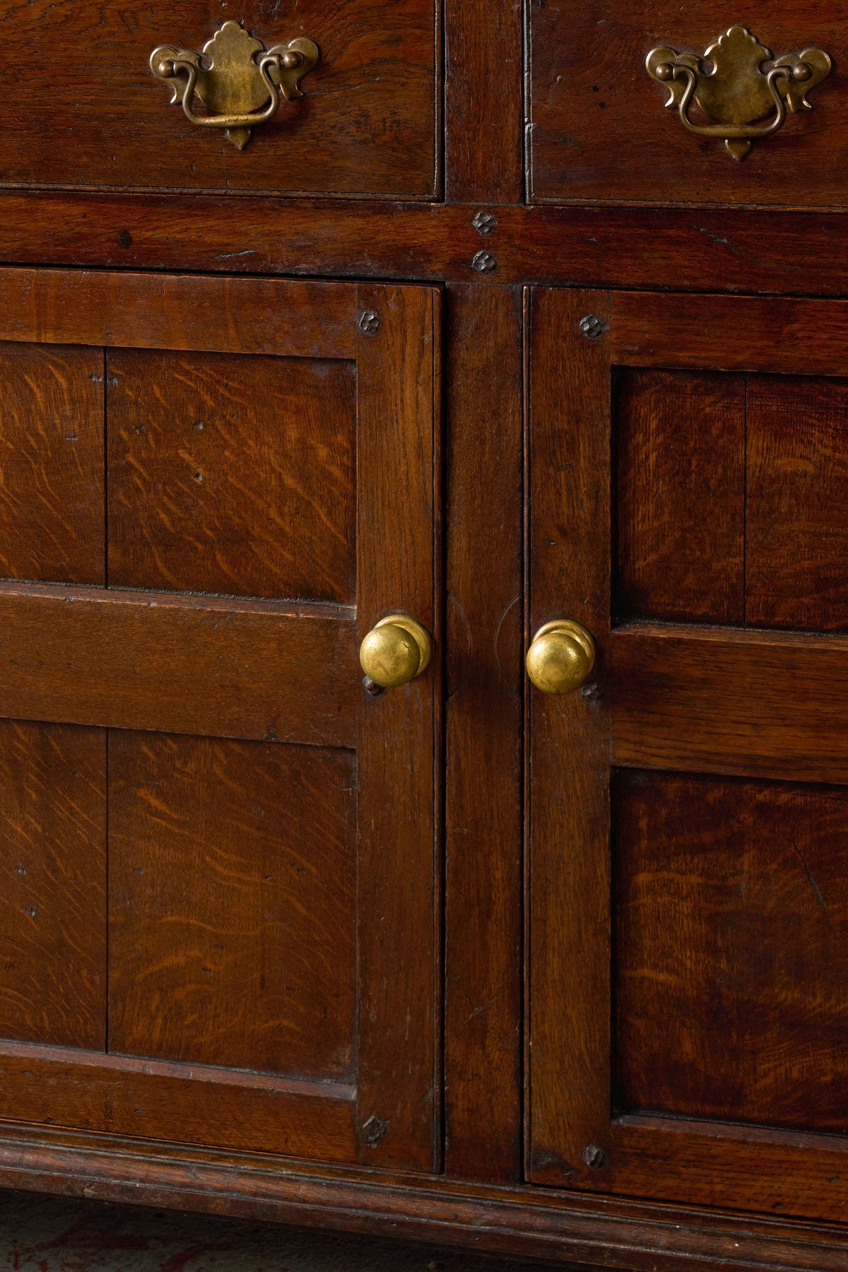 19th Century Welsh Oak Dresser Base With Blue Painted Rack