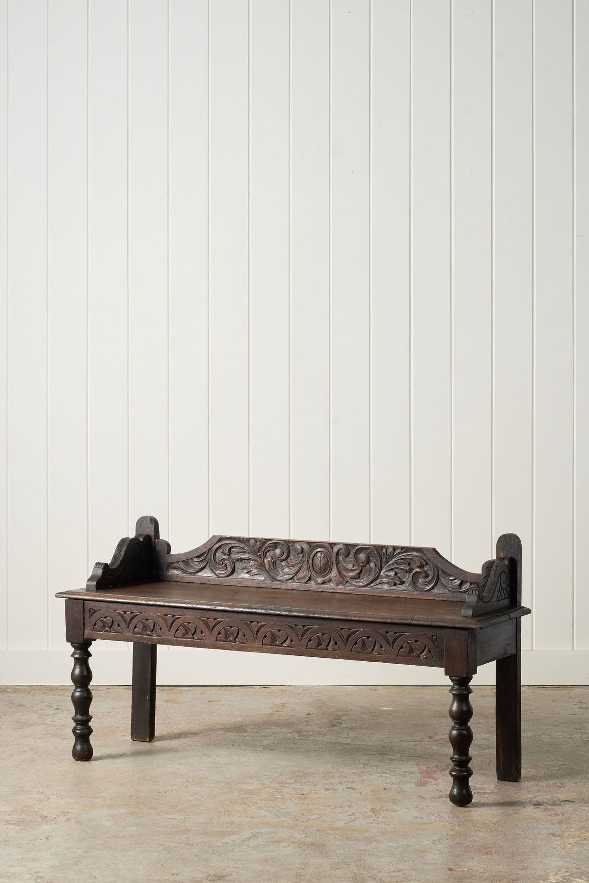 19th Century Victorian Oak Carved Bench