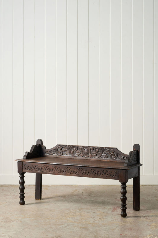 19th Century Victorian Oak Carved Bench