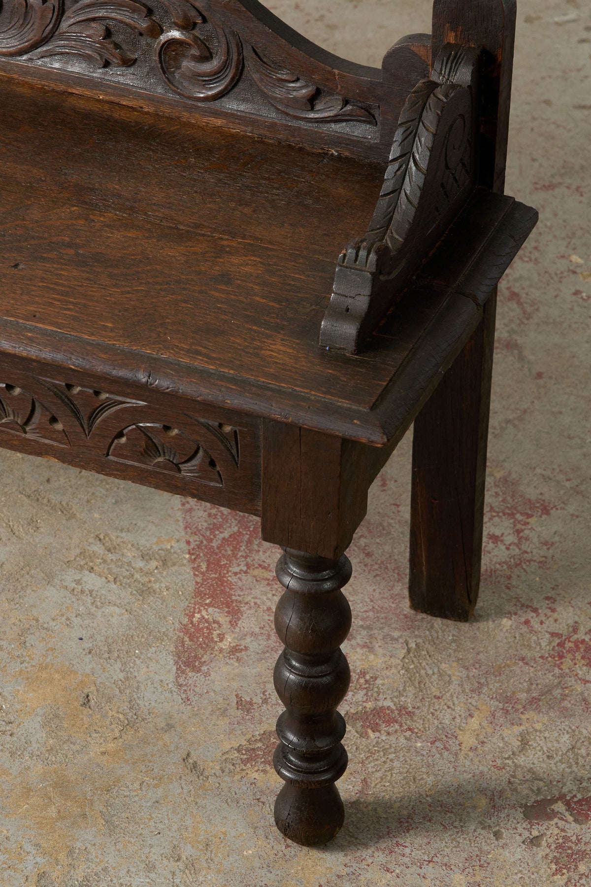 19th Century Victorian Oak Carved Bench