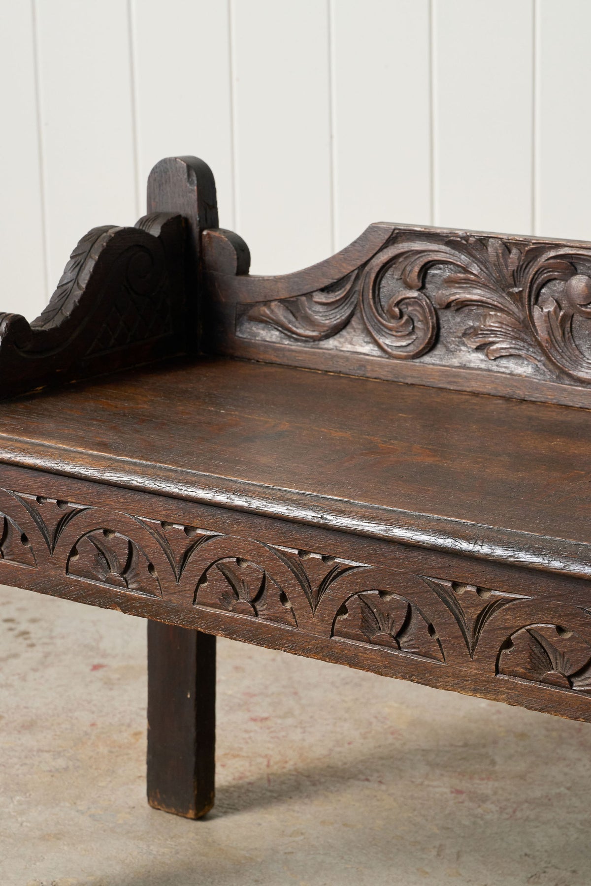 19th Century Victorian Oak Carved Bench