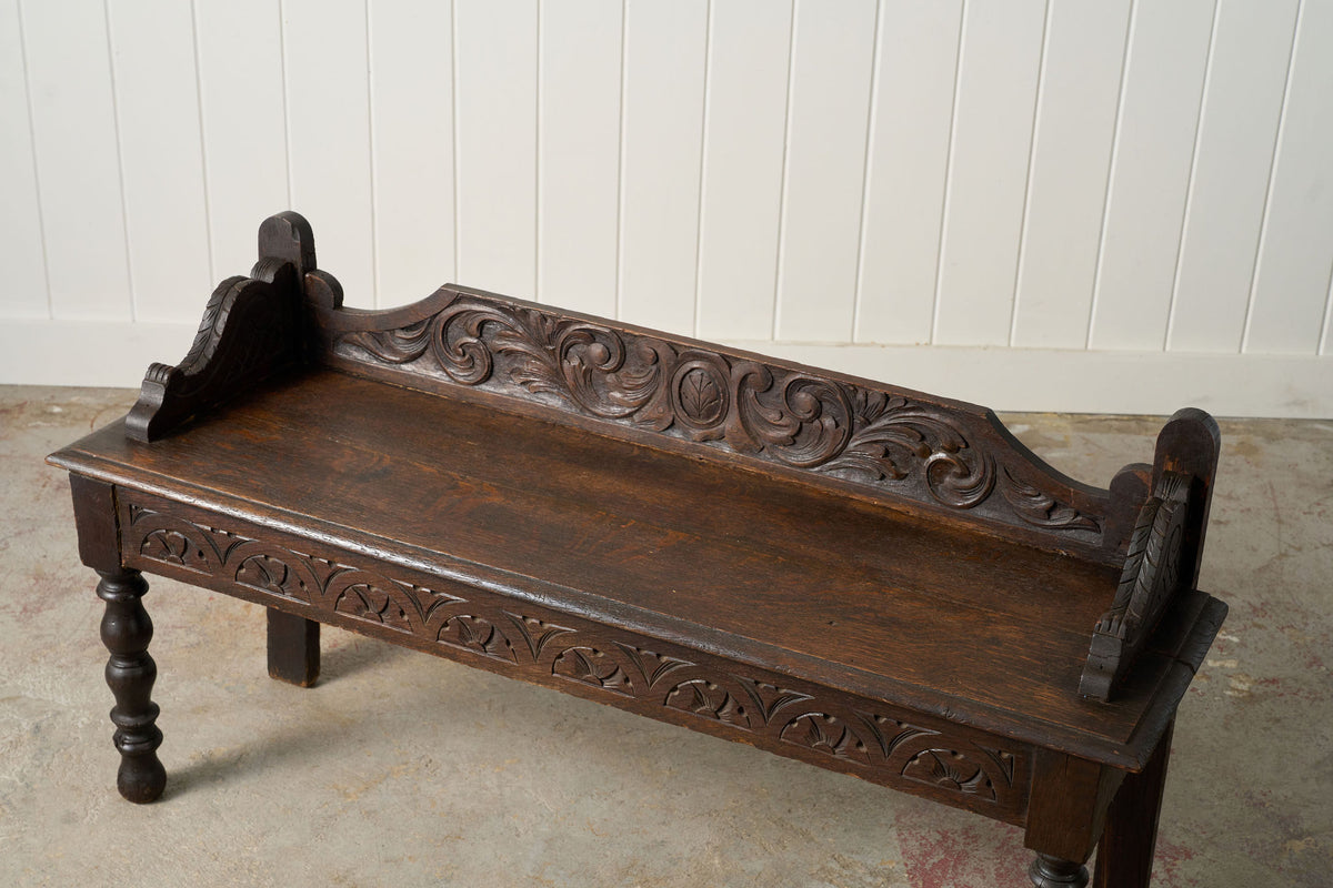 19th Century Victorian Oak Carved Bench