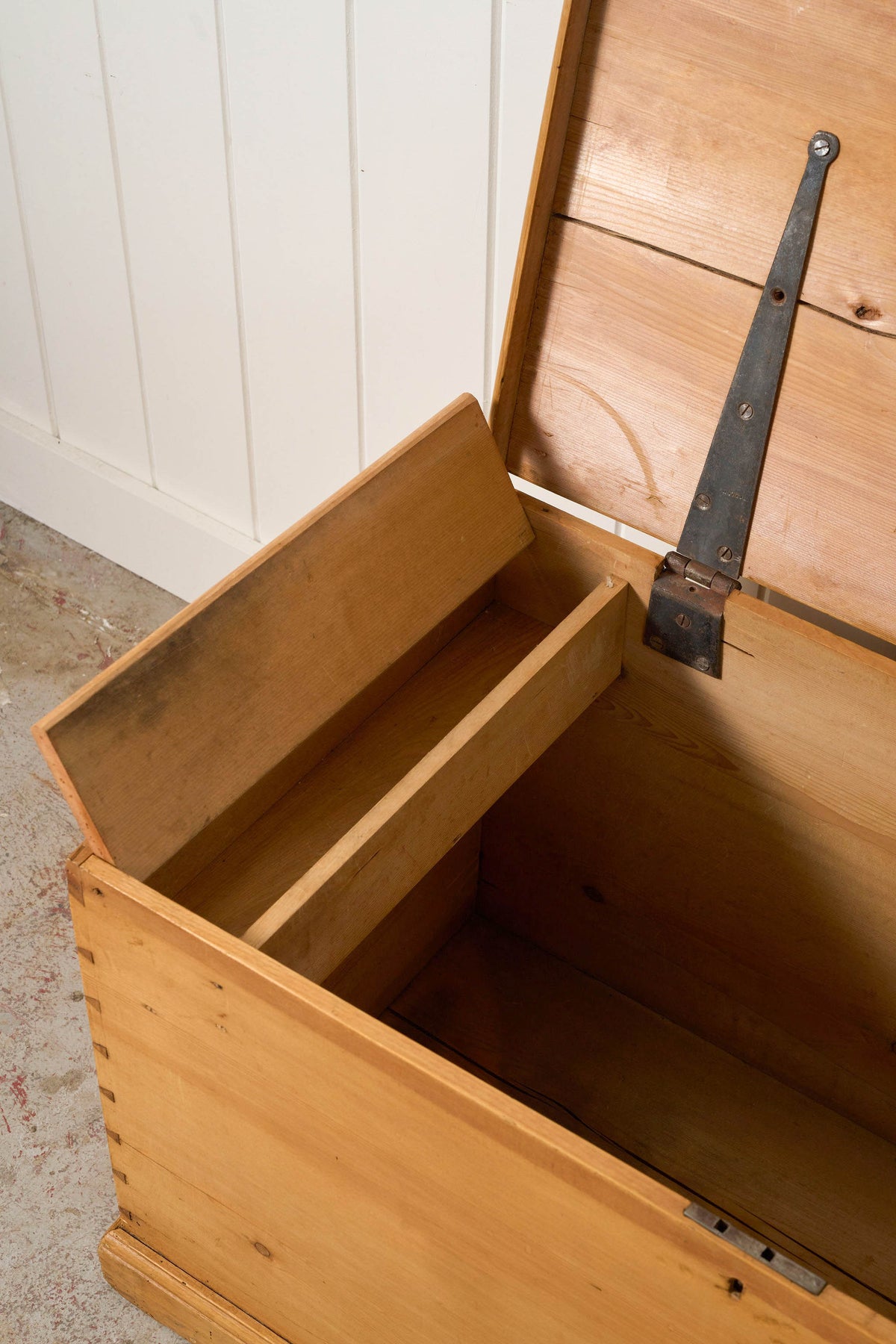 19th Century English Pine Trunk with Exposed Joinery