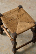 Load image into Gallery viewer, Antique English Oak Stool with Woven Seat (c. 1920)

