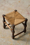 Load image into Gallery viewer, Antique English Oak Stool with Woven Seat (c. 1920)
