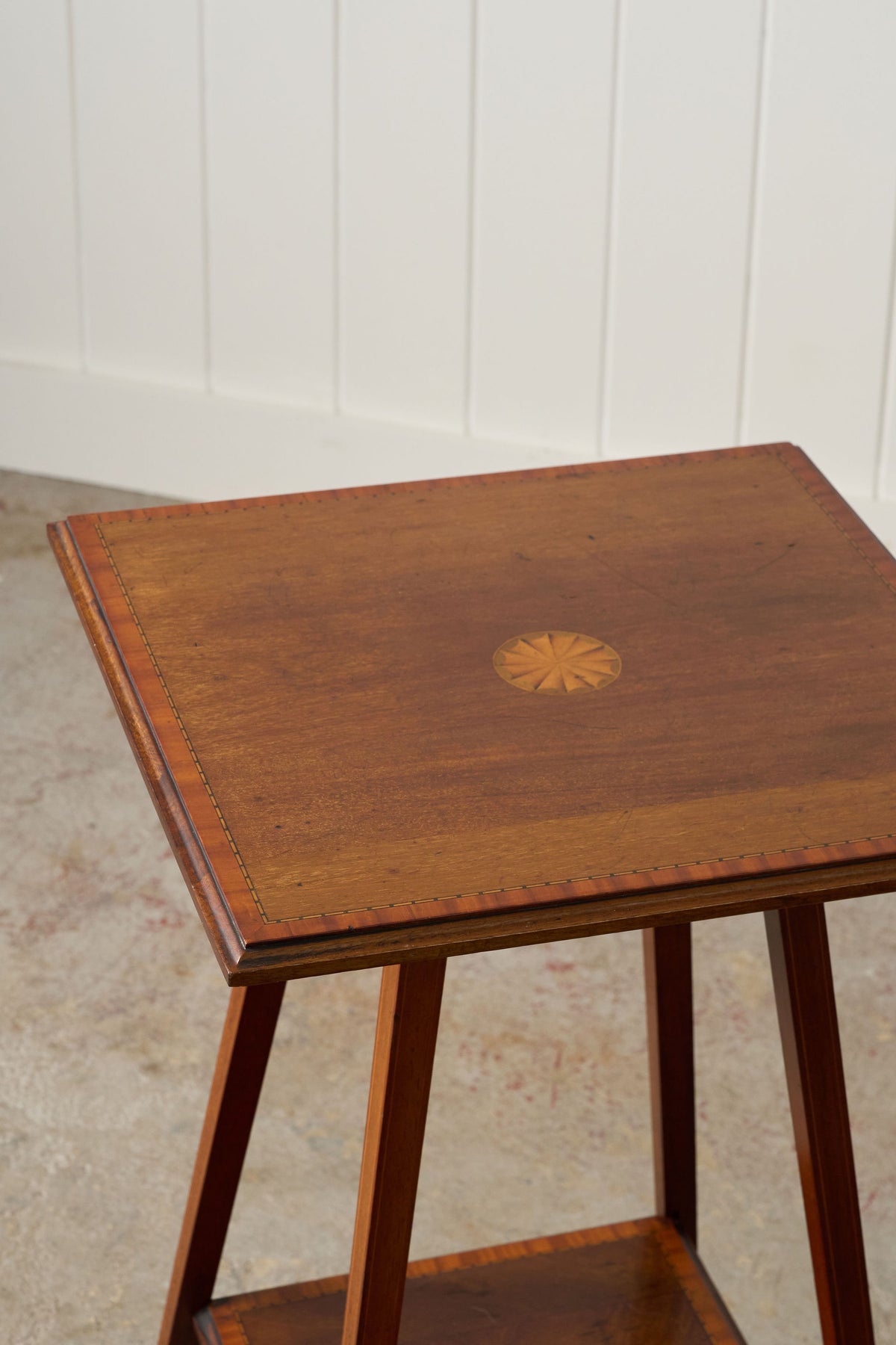 Edwardian Floral Inlaid Side Table with Crossbanded Edge (c. 1900)
