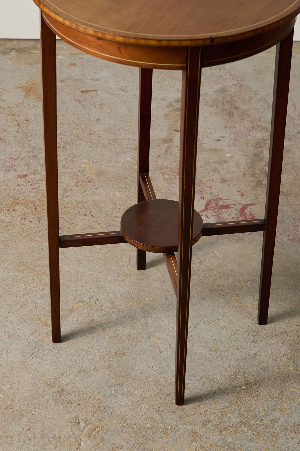 Edwardian Round Mahogany Side Table with Fine Bone Inlay