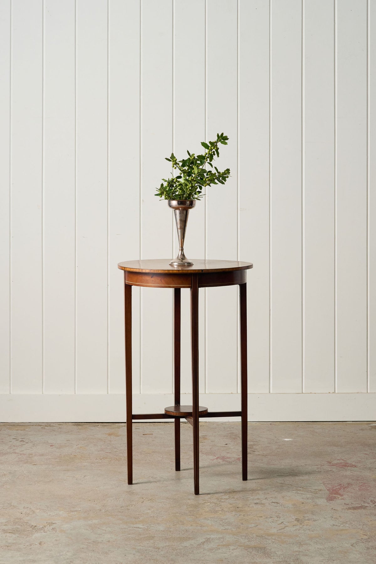 Edwardian Round Mahogany Side Table with Fine Bone Inlay