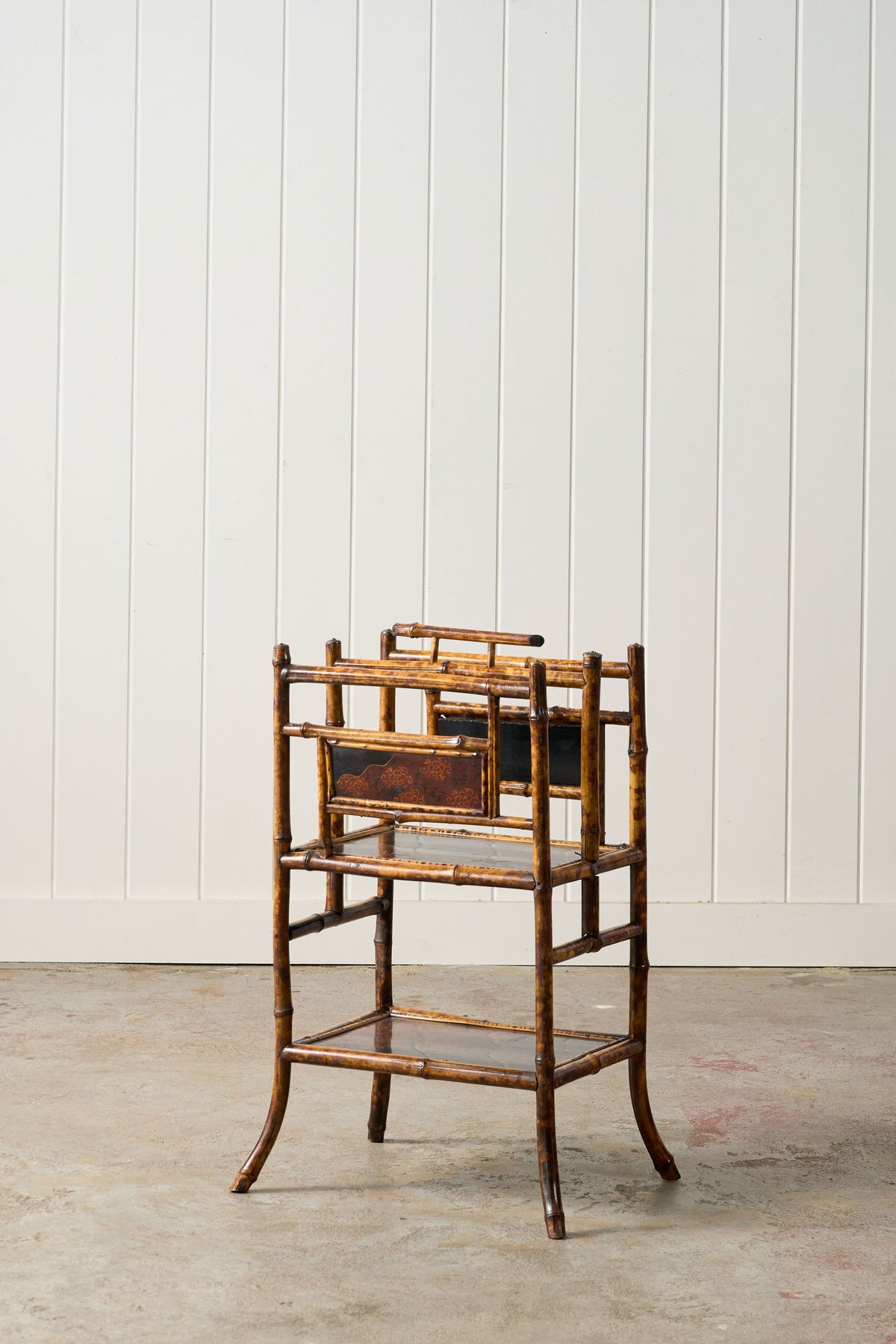 19th Century English Burnt Bamboo Canterbury with Original Lacquer