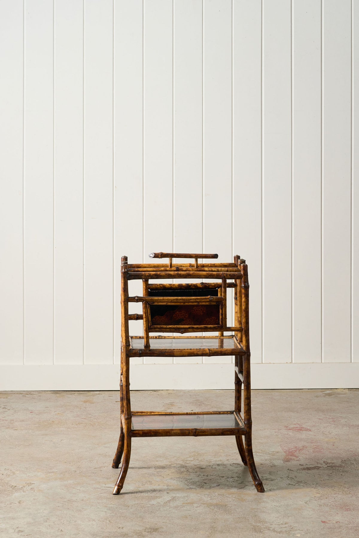19th Century English Burnt Bamboo Canterbury with Original Lacquer