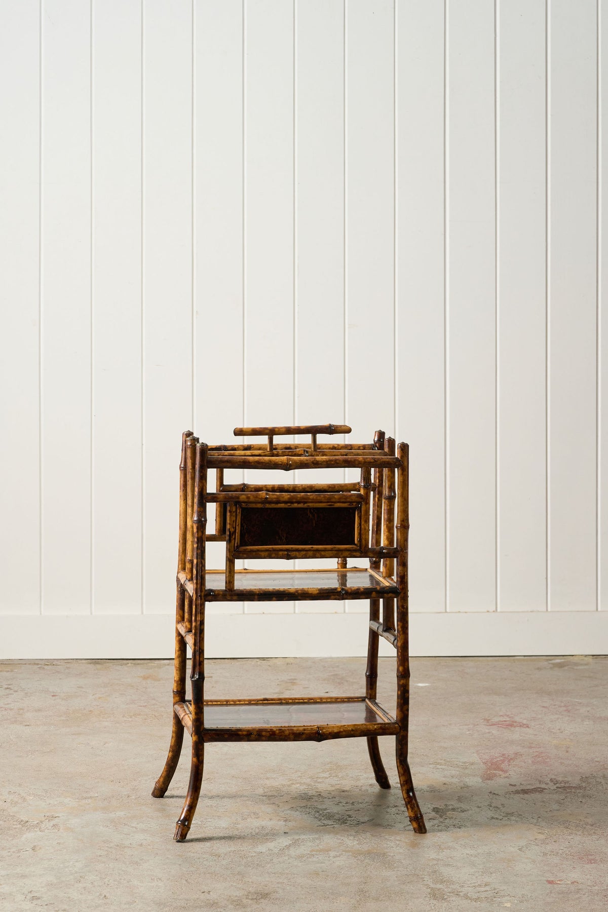 19th Century English Burnt Bamboo Canterbury with Original Lacquer