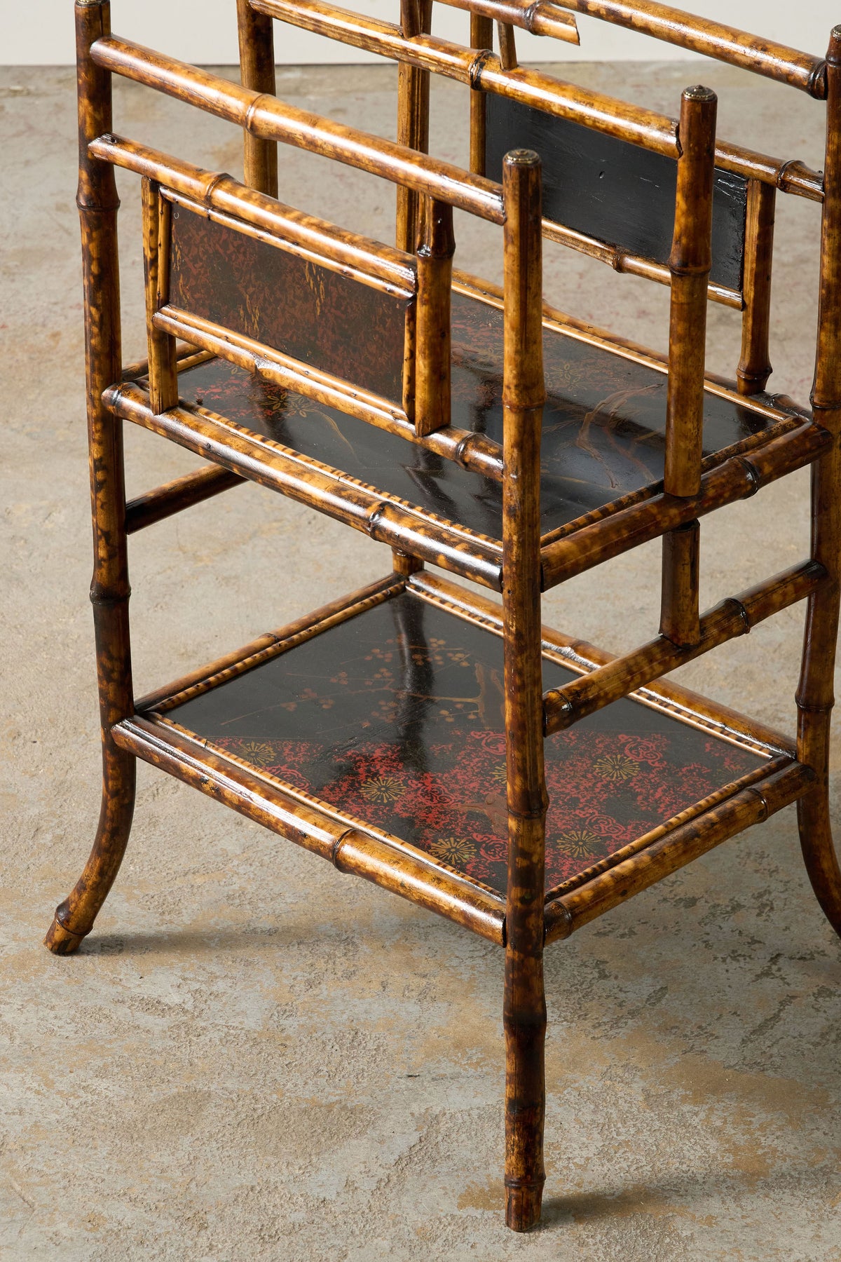 19th Century English Burnt Bamboo Canterbury with Original Lacquer