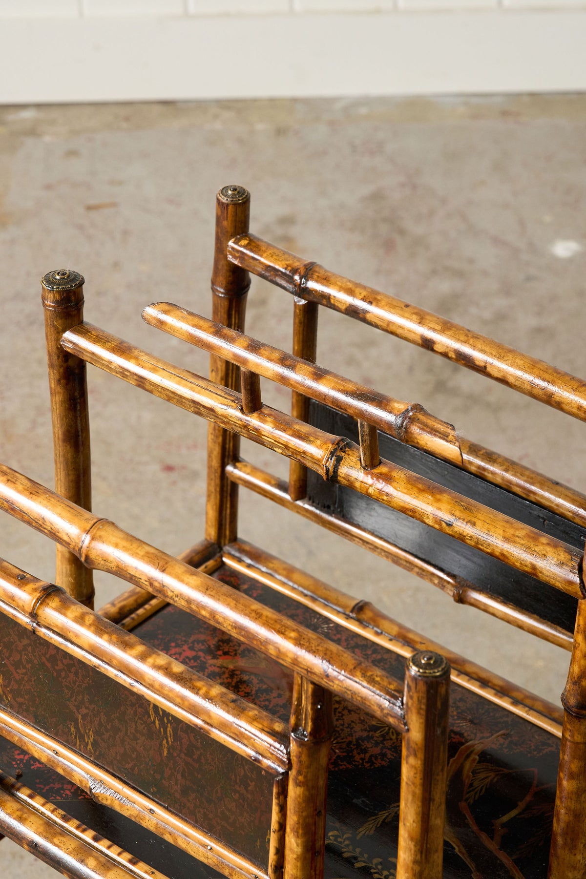 19th Century English Burnt Bamboo Canterbury with Original Lacquer