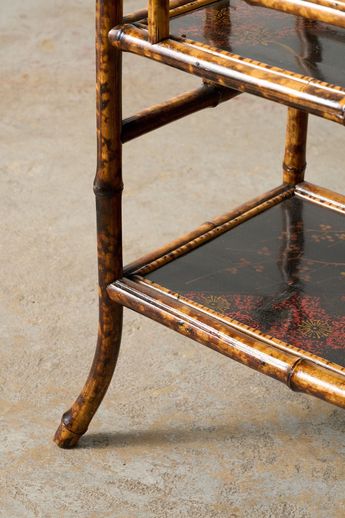19th Century English Burnt Bamboo Canterbury with Original Lacquer