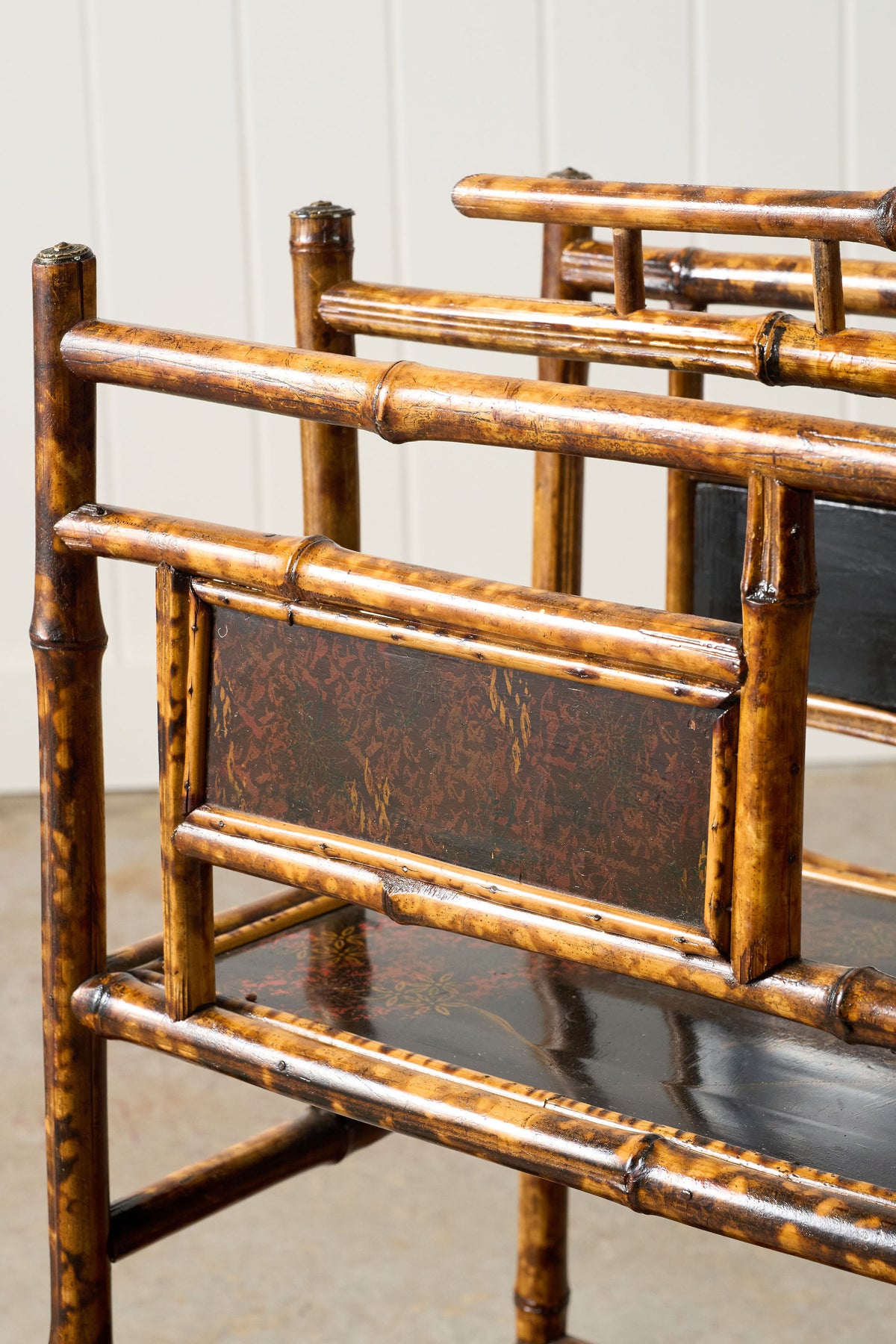 19th Century English Burnt Bamboo Canterbury with Original Lacquer