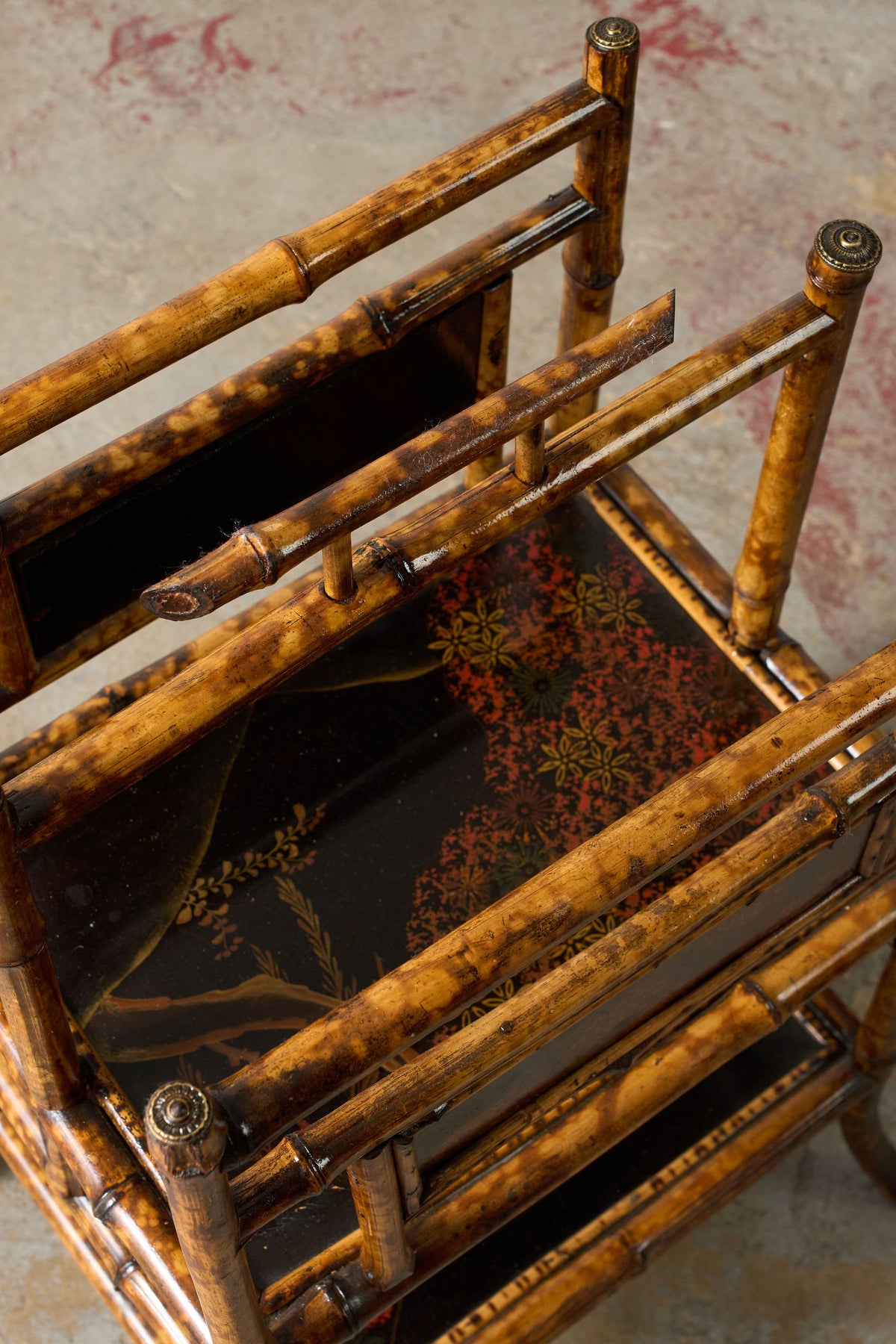 19th Century English Burnt Bamboo Canterbury with Original Lacquer