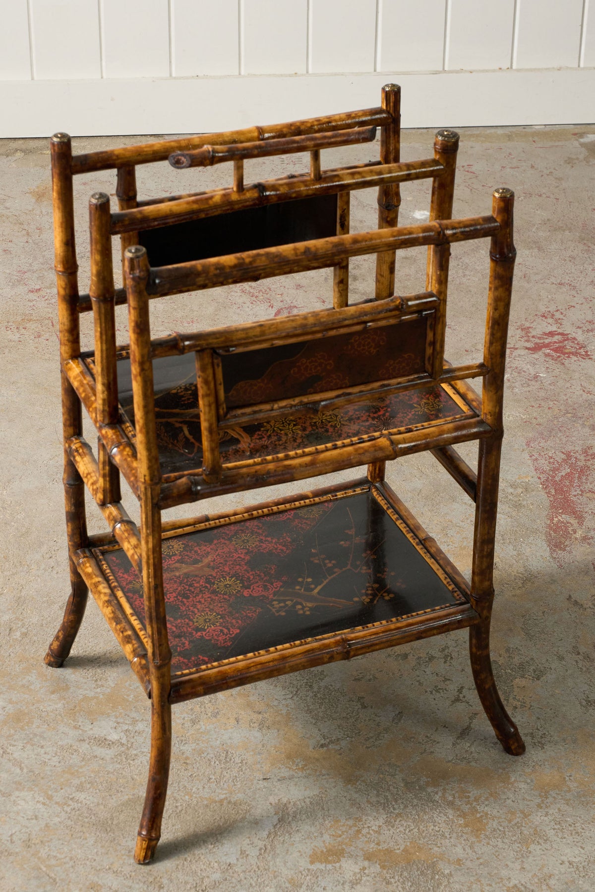 19th Century English Burnt Bamboo Canterbury with Original Lacquer