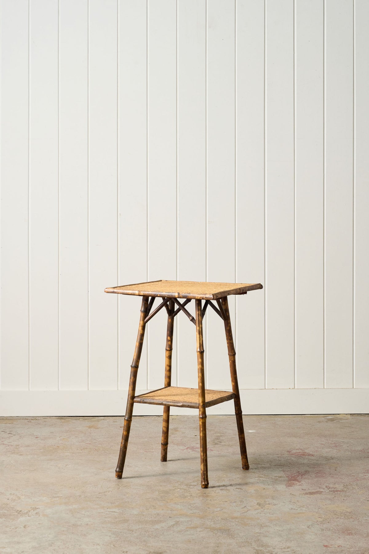 Antique Tortoise Bamboo Side Table with Original Seagrass