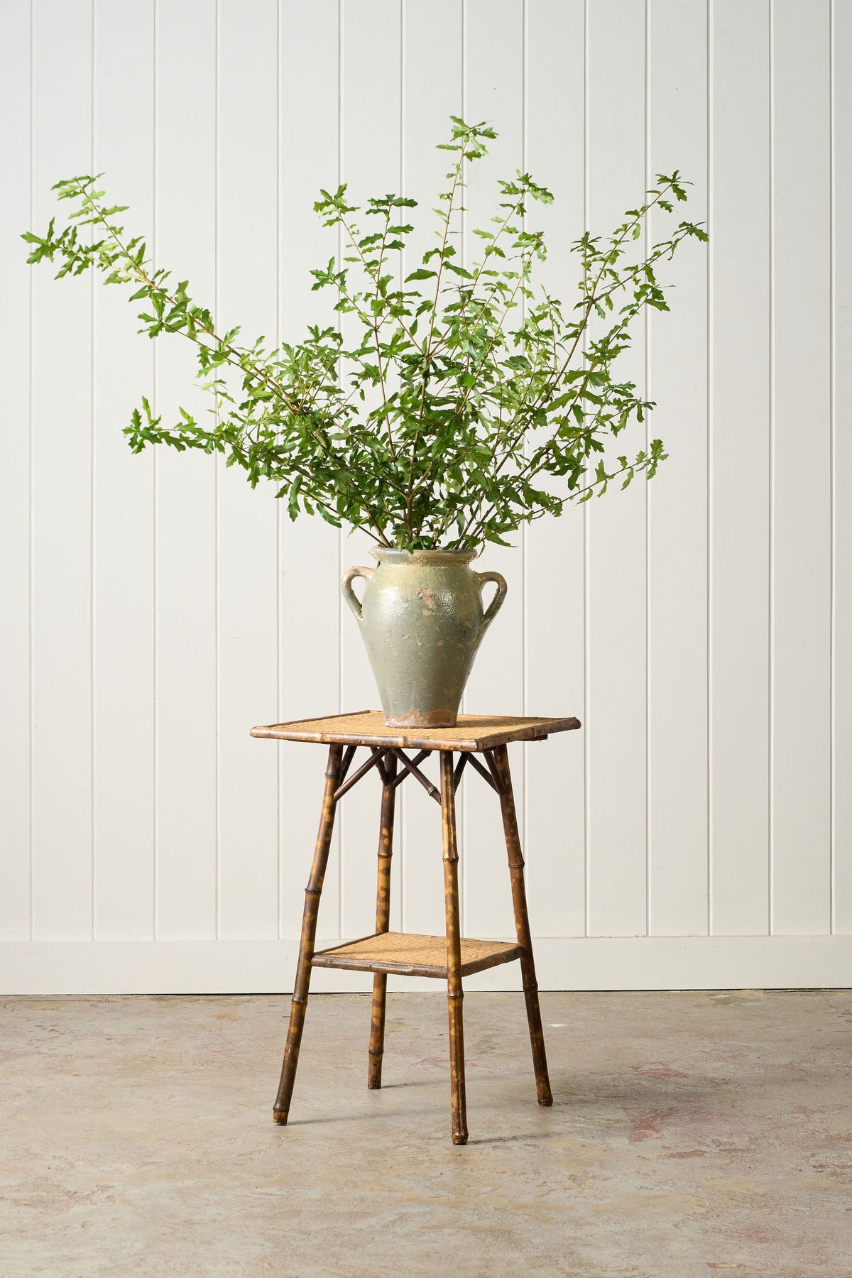 Antique Tortoise Bamboo Side Table with Original Seagrass