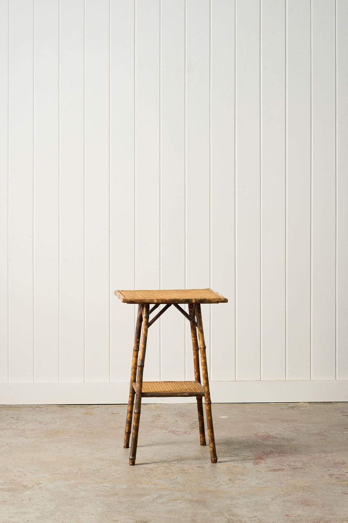 Antique Tortoise Bamboo Side Table with Original Seagrass
