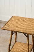 Load image into Gallery viewer, Antique Tortoise Bamboo Side Table with Original Seagrass
