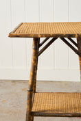 Load image into Gallery viewer, Antique Tortoise Bamboo Side Table with Original Seagrass
