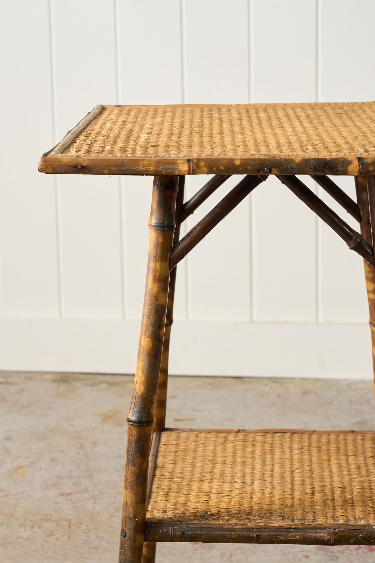 Antique Tortoise Bamboo Side Table with Original Seagrass