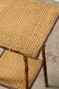 Load image into Gallery viewer, Antique Tortoise Bamboo Side Table with Original Seagrass
