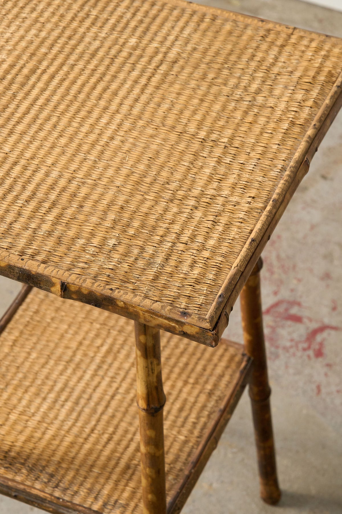 Antique Tortoise Bamboo Side Table with Original Seagrass