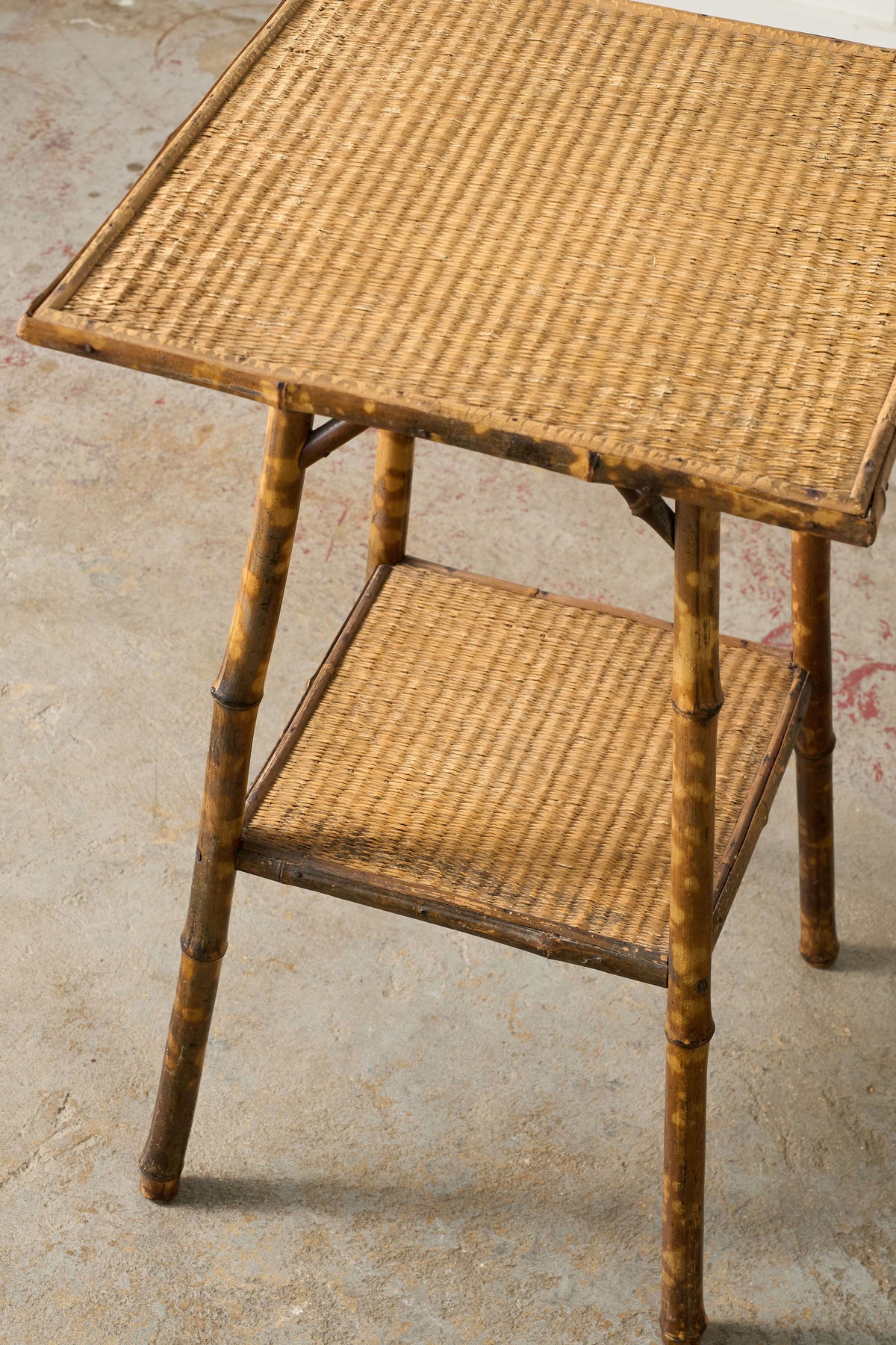 Antique Tortoise Bamboo Side Table with Original Seagrass