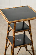 Load image into Gallery viewer, 19th Century 3-Tier English Tortoise Bamboo Side Table with Original Lacquer + Floral Decoration
