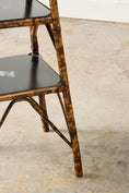 Load image into Gallery viewer, 19th Century 3-Tier English Tortoise Bamboo Side Table with Original Lacquer + Floral Decoration
