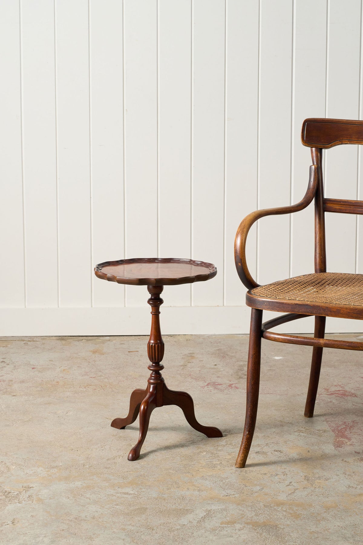 Antique English Burl Walnut Piecrust Tripod Wine Table