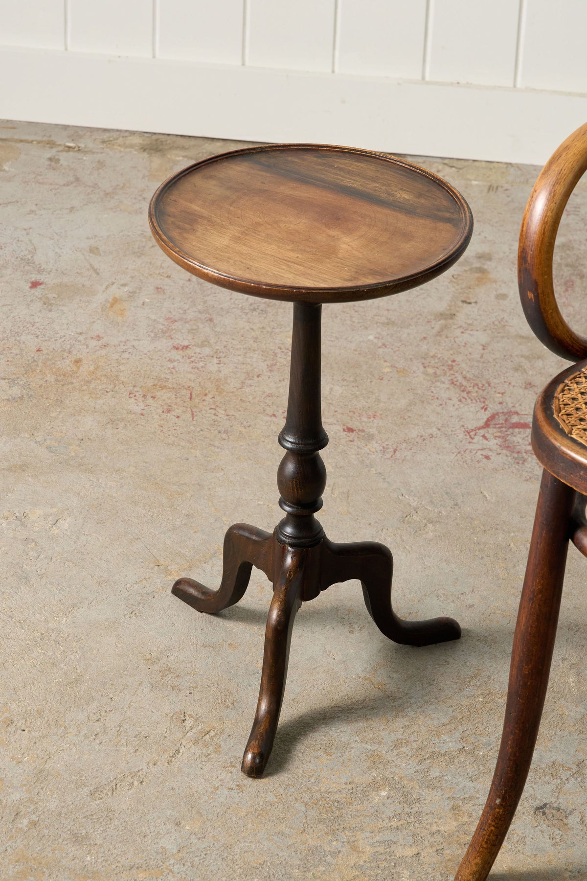 Antique English Mahogany With Oak Base Wine Table on Tripod Base