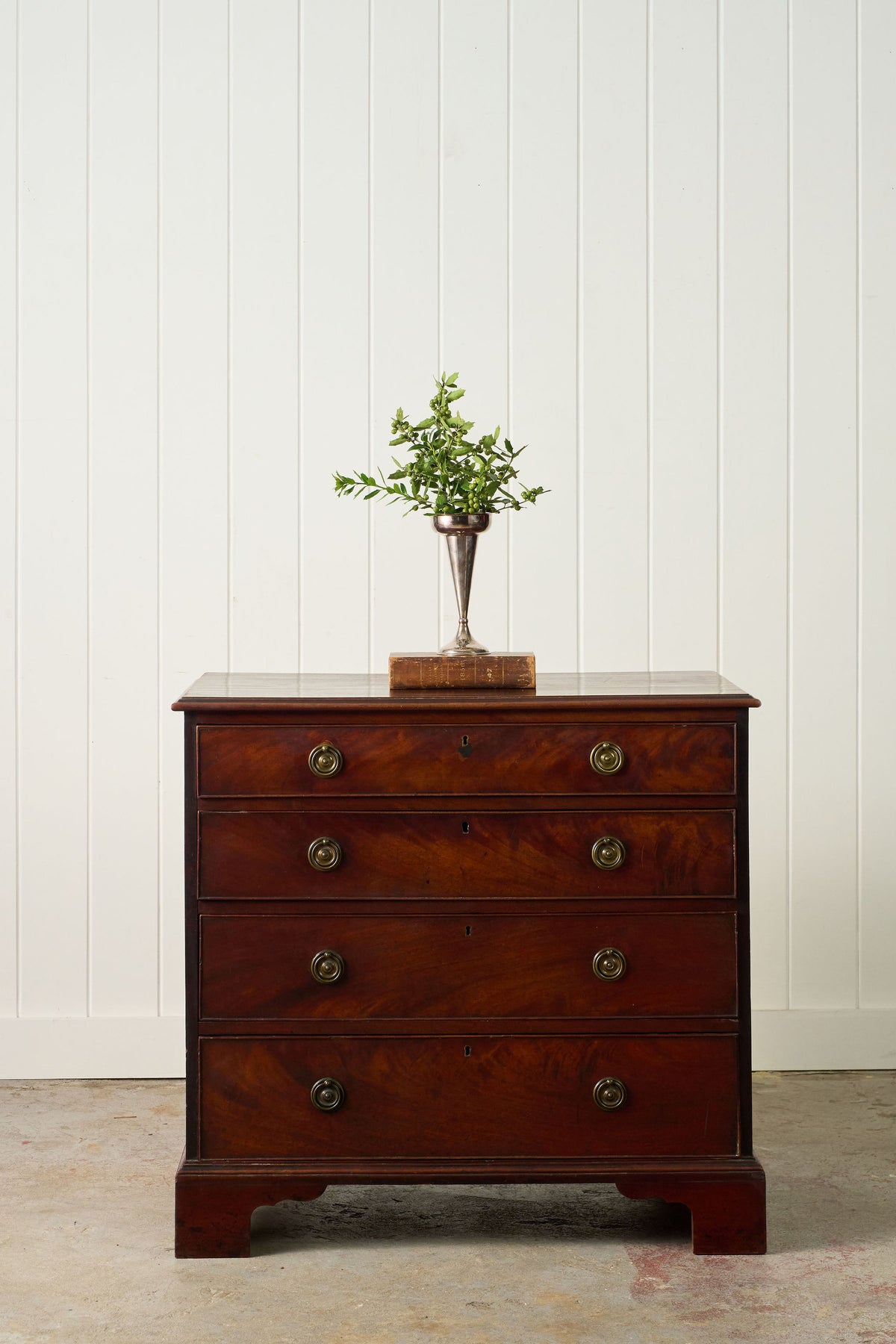 19th Century English Mahogany 4-Drawer Chest with Ring Pulls (c. 1820)