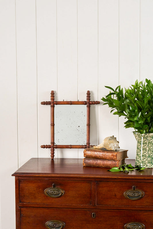 Petite French Faux Bamboo Mirror with Spindle Tips (No. 1)