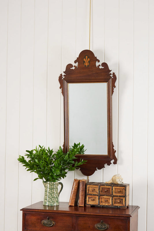 Mahogany Chippendale Style Mirror with Wheat Inlay