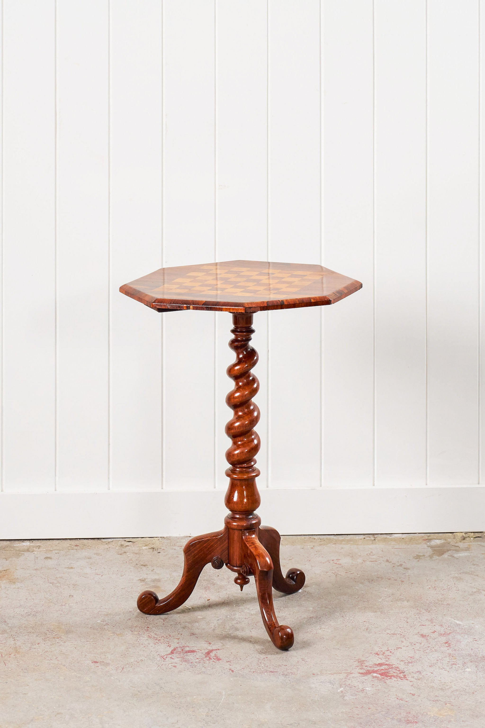 Victorian Rosewood Octagon Gameboard With Barley Twist Base