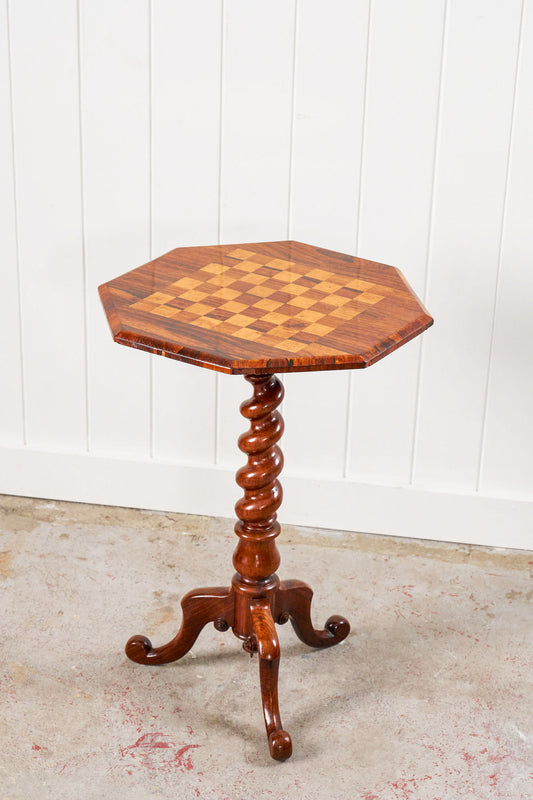 Victorian Rosewood Octagon Gameboard With Barley Twist Base